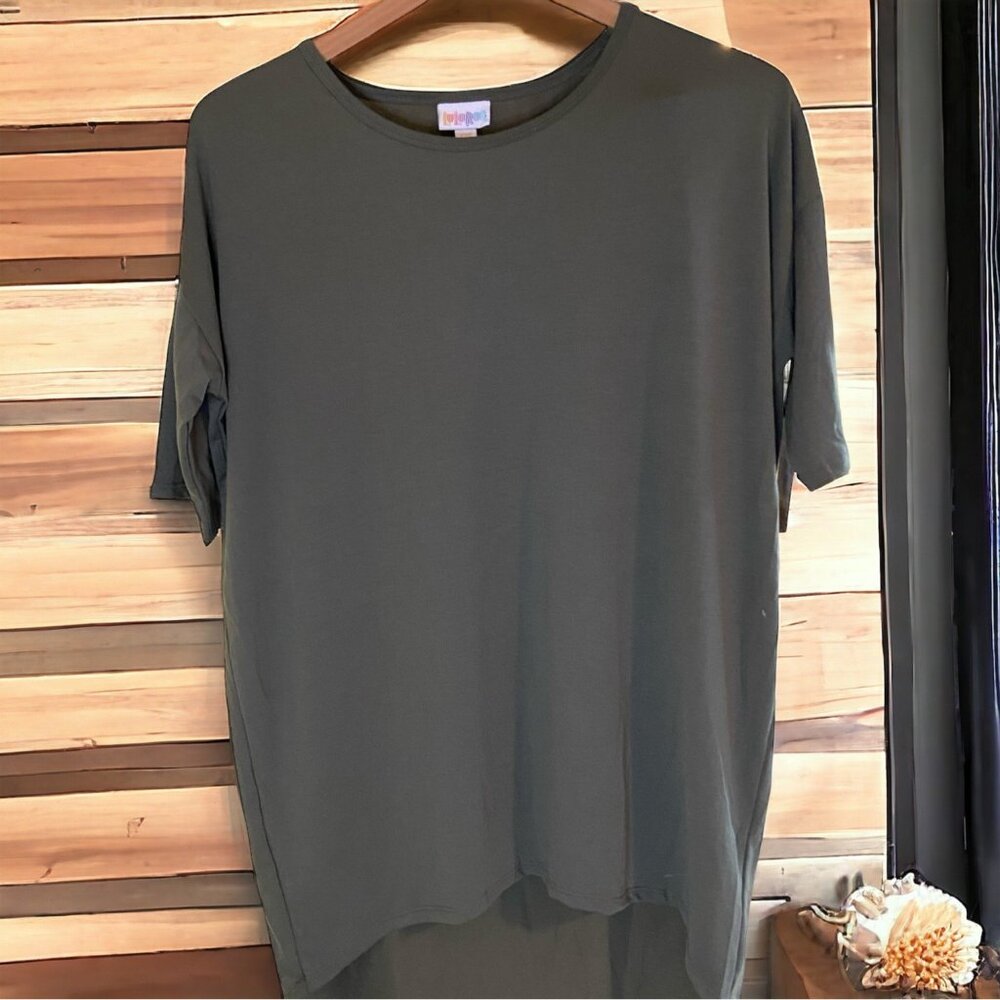 LuLa Roe Womens Tunic Top Olive Green XXS High-Low Hem Short Sleeve Top Cozycore